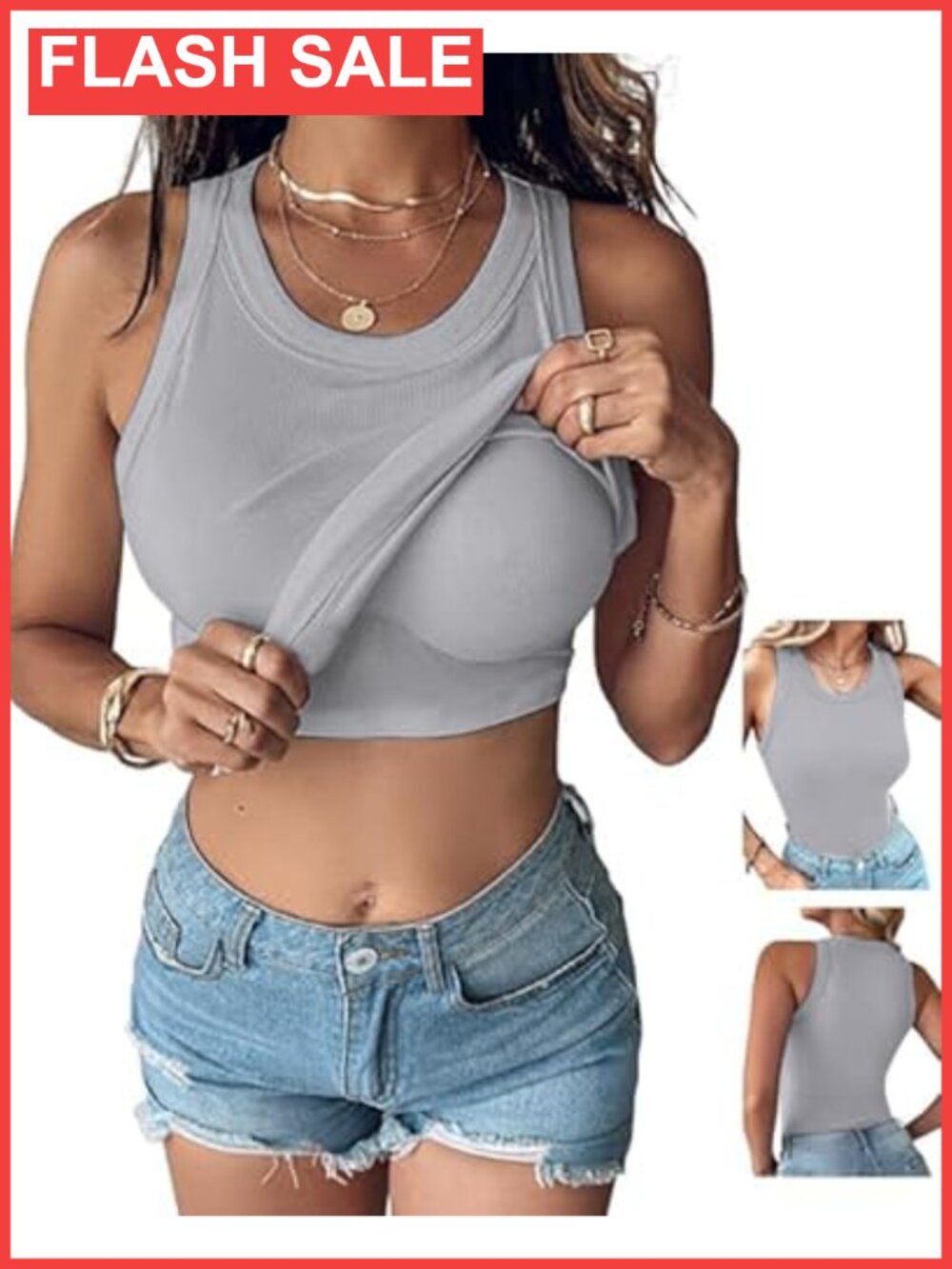 Built-in Bra Tank Top Sleeveless Racerback Ribbed Fitted Women's Top